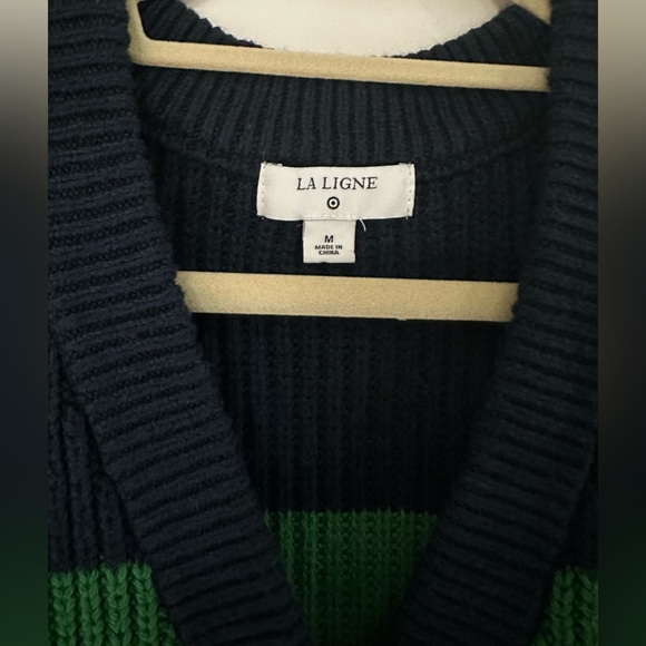La Ligne x Target - Women’s Rugby Stripe Cardigan Sweater in Green/Navy - Picture 6 of 7